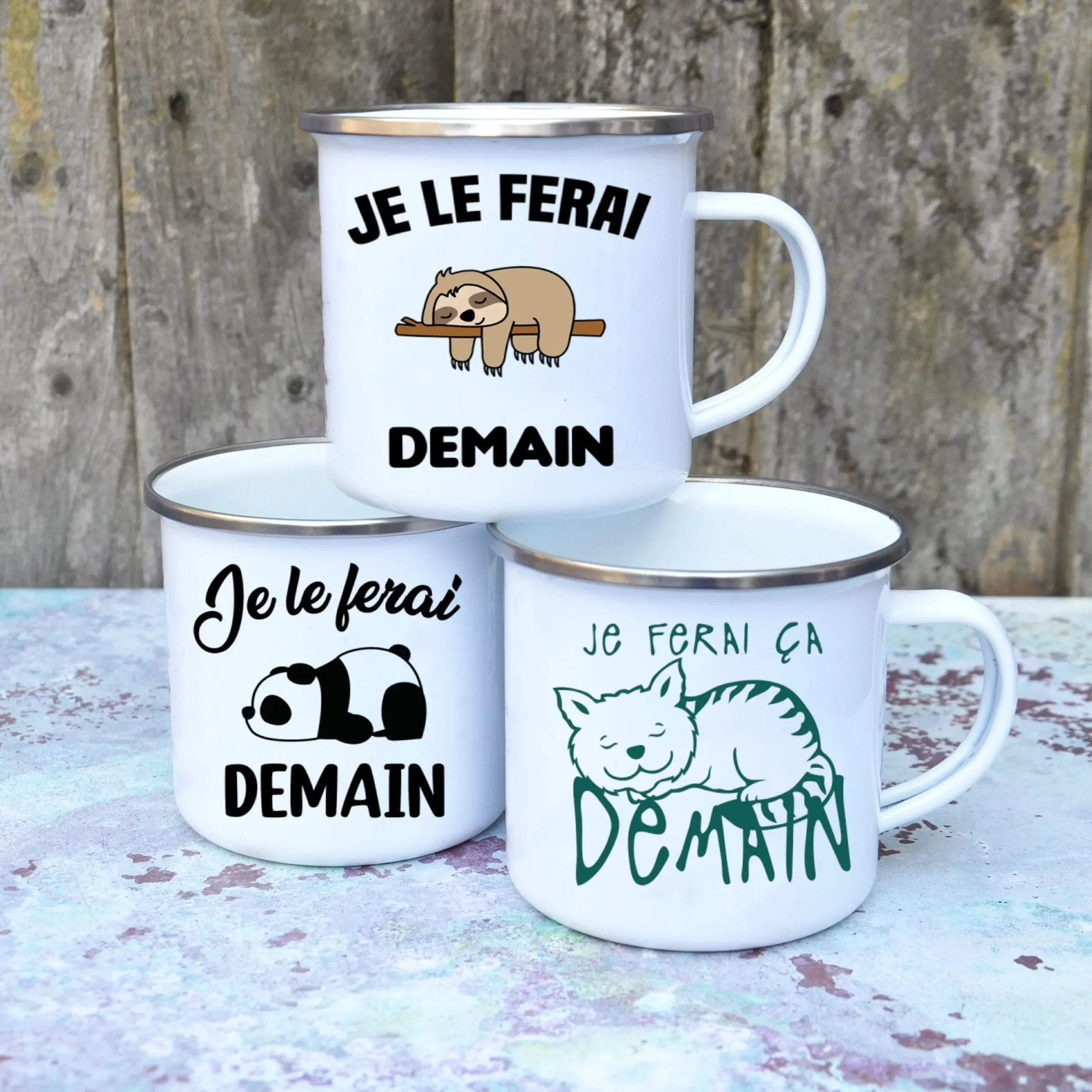 Cute Enamel Coffee Mug French  - Wine Beer Coffee Drink recension och pris